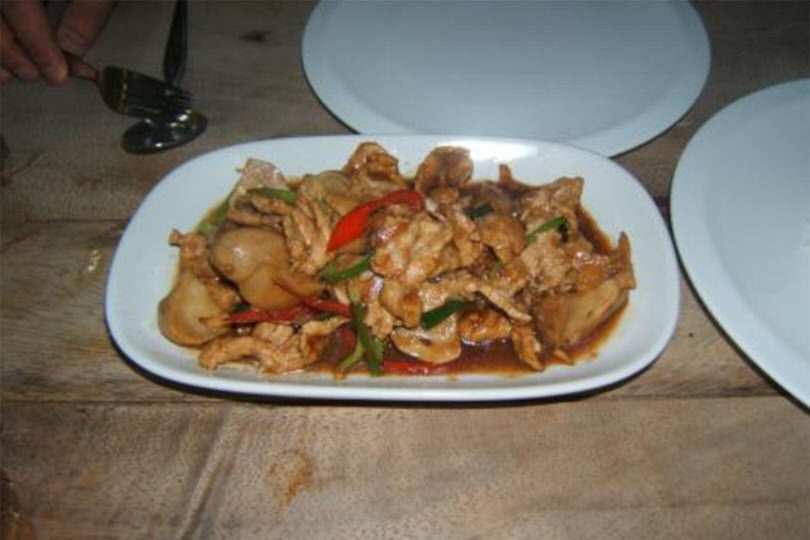 Maiale saltato funghi e zenzero