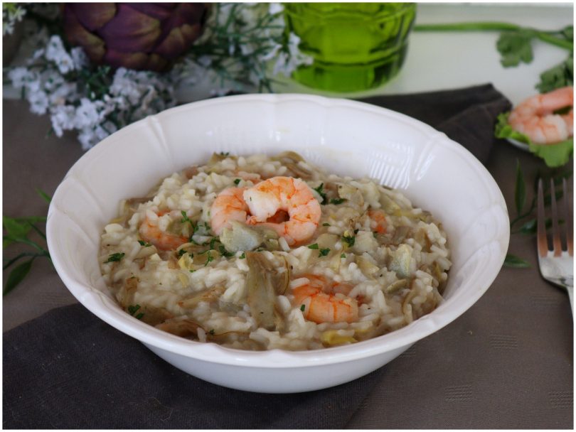 Risotto carciofi e gamberi