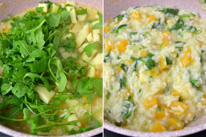 aggiungere rucola e mantecare
