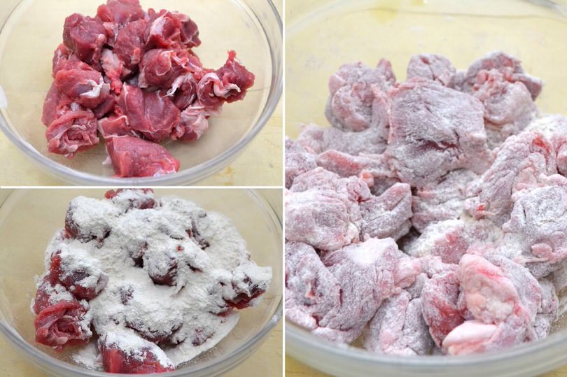 1 infarinare tocchetti di carne