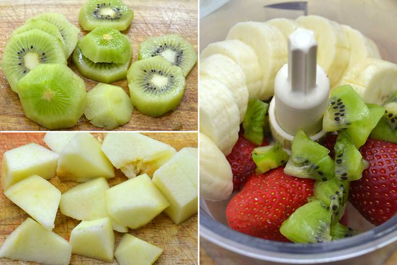2 tagliare kiwi e mela