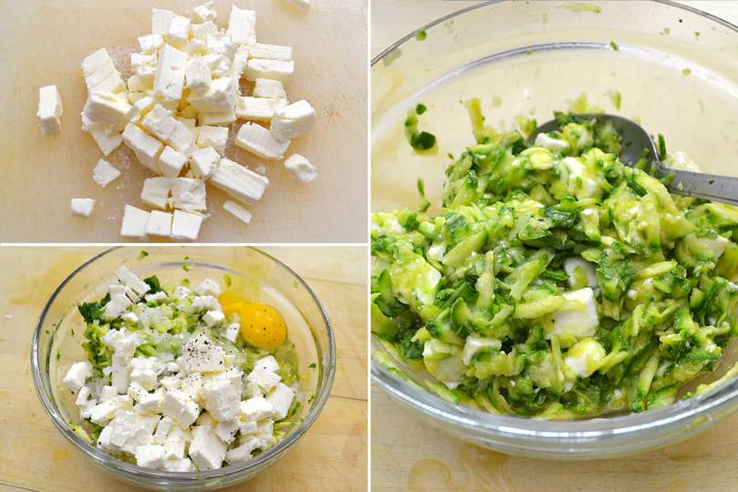 2 aggiungere feta e uova
