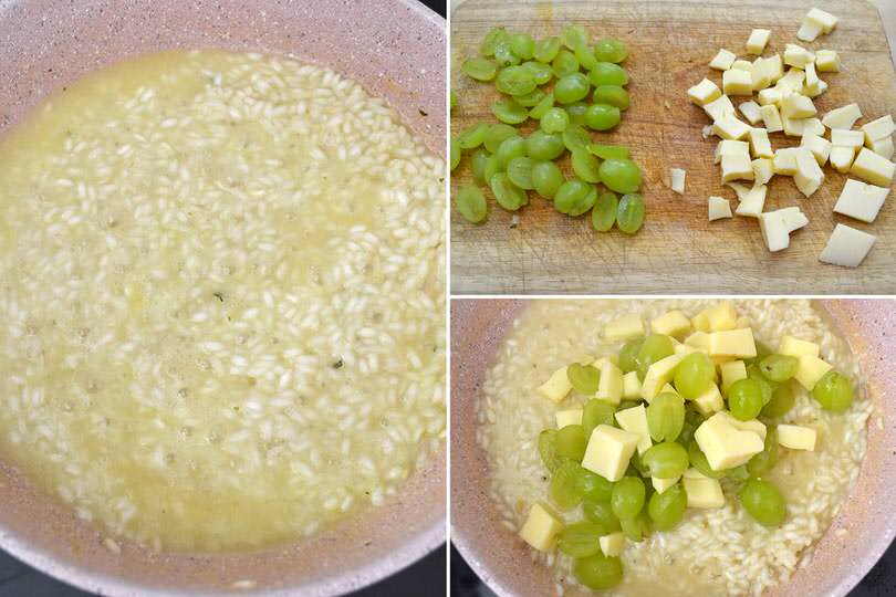 3 aggiungere uva e fontina