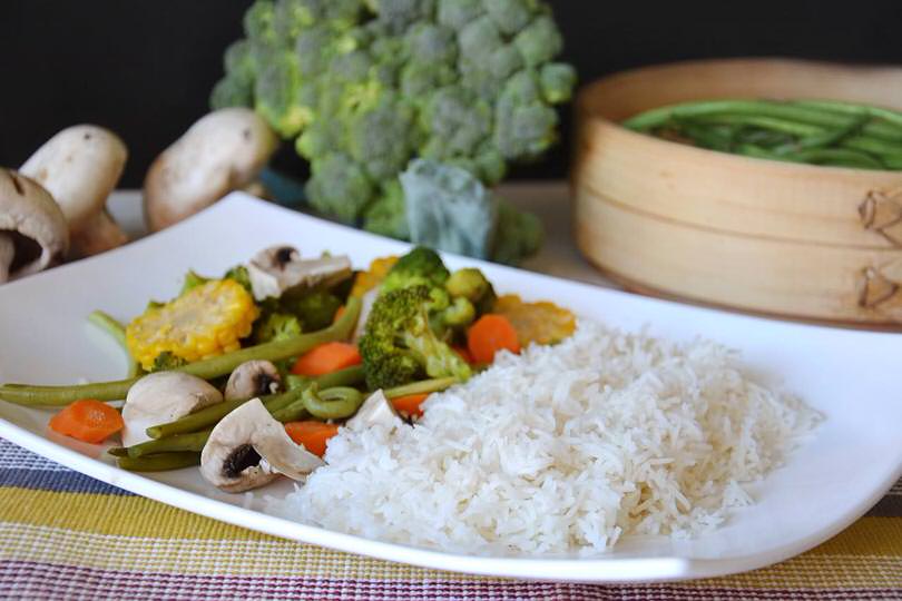 Riso e verdure al vapore