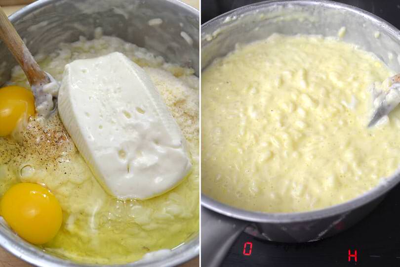2c aggiungere uova e stracchino