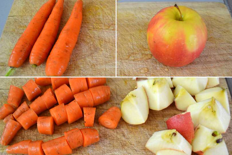 1 tagliare carota e mela