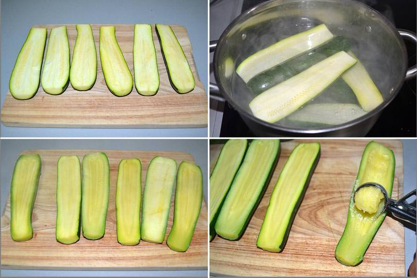 1 bollire e svuotare zucchine