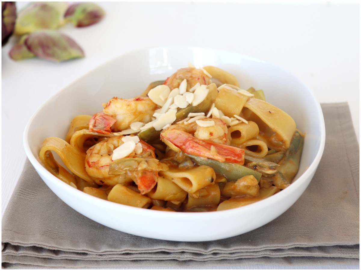 Pasta carciofi e gamberi