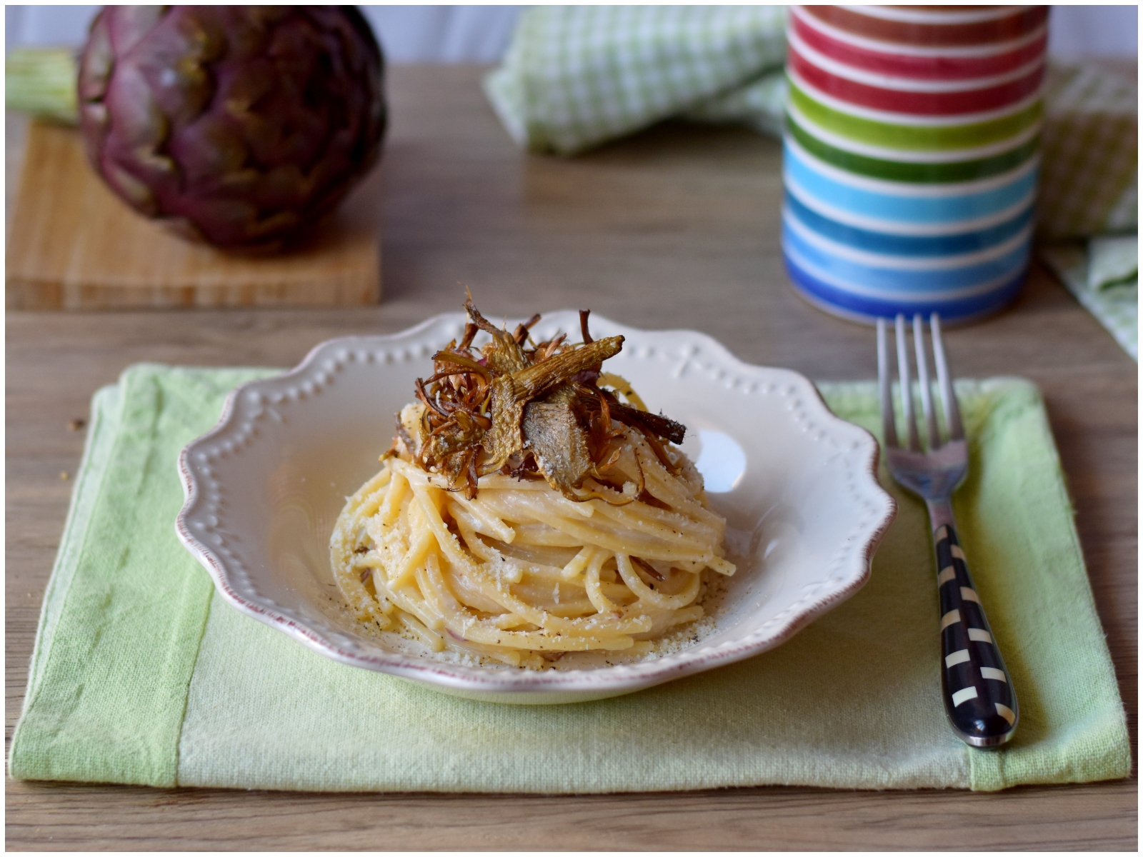 Cacio e pepe con carciofi